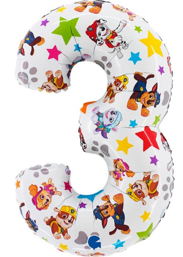 Balon Cifra 3, Patrula catelusilor, 55 x 95 cm
