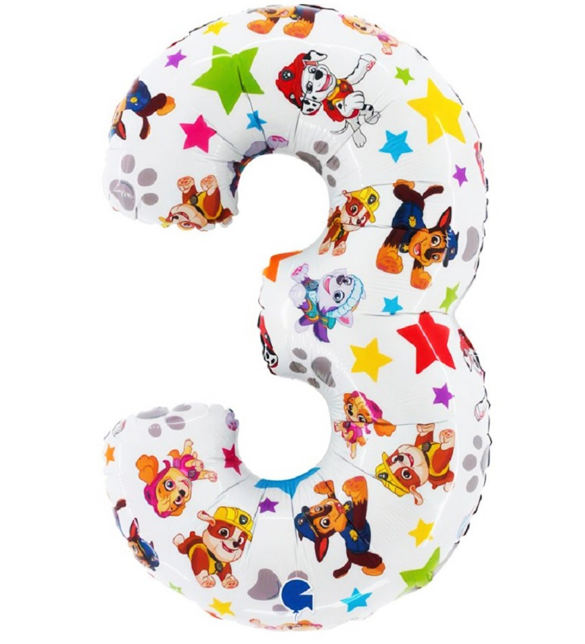 Balon Cifra 3, Patrula catelusilor, 55 x 95 cm - imagine 2