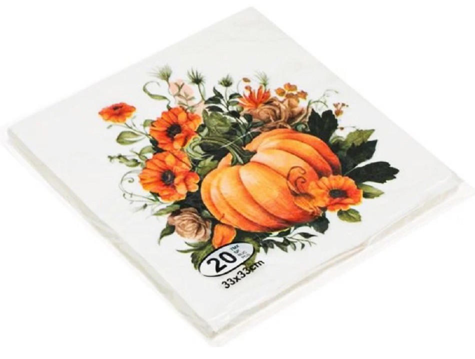 Set 20 servetele, Dovleac si Flori, 33 x 33 cm - imagine 2