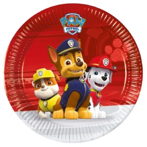 Set 8 farfurii desert, Paw Patrol, 20 cm, rosu-alb