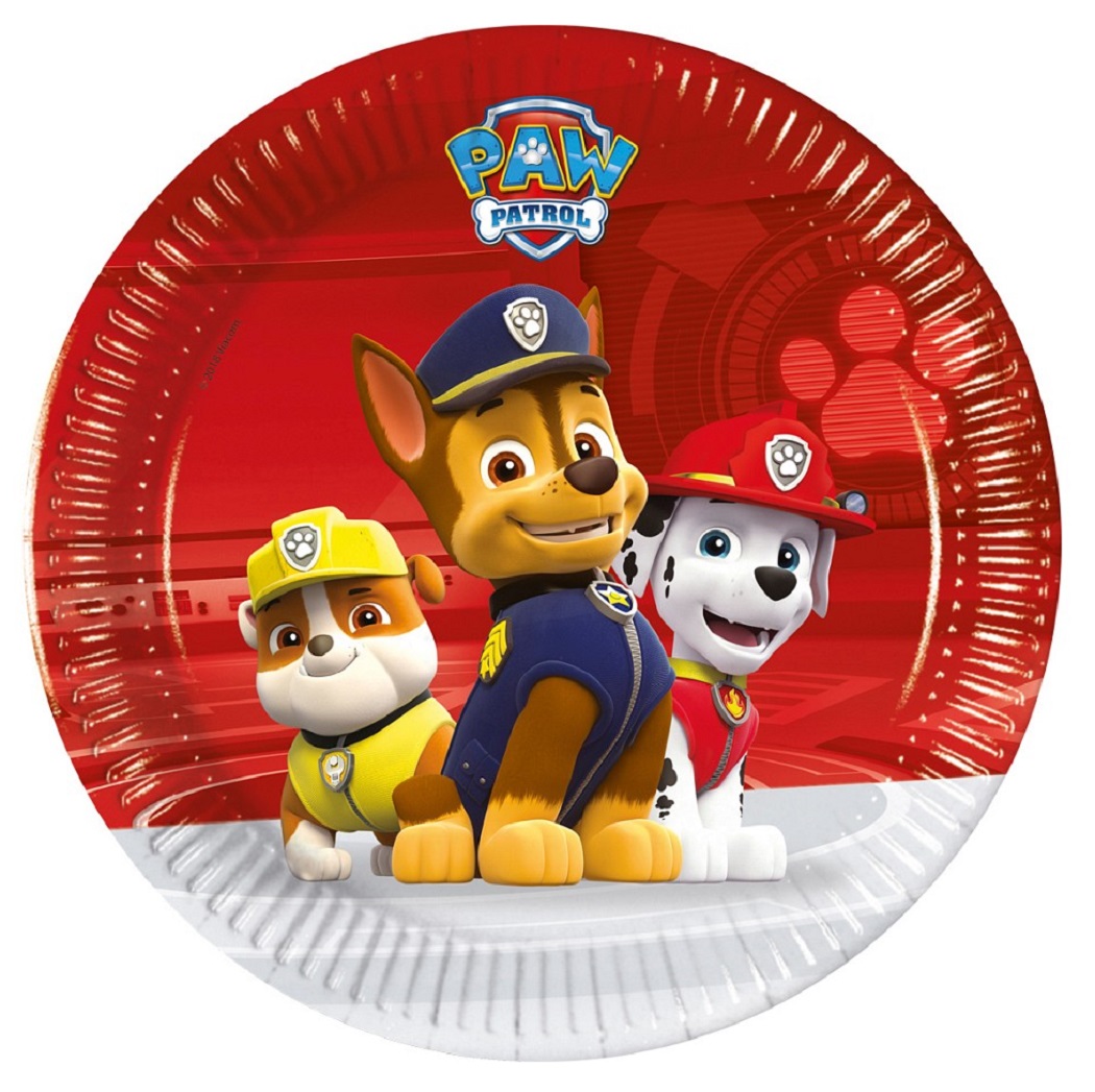 Set 8 farfurii desert, Paw Patrol, 20 cm, rosu-alb