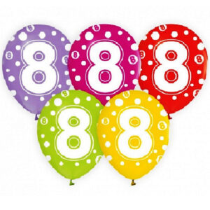 Set 5 baloane colorate, Cifra 8, 30 cm