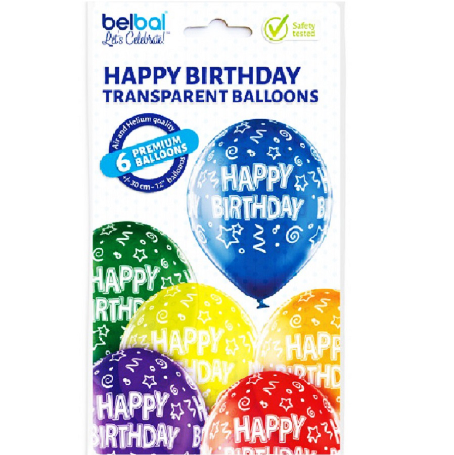 Set 6 baloane transparente, Happy Birthday!, 30 cm - imagine 2