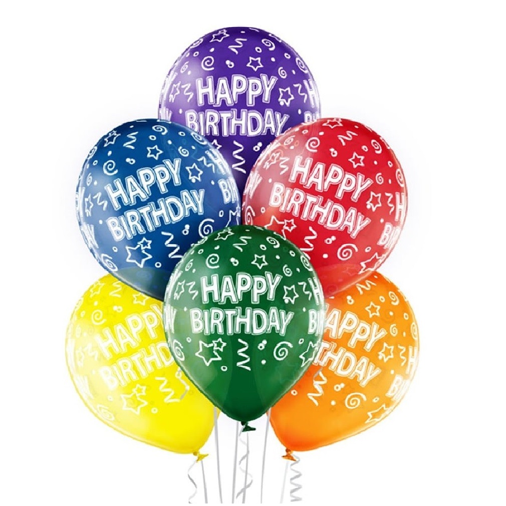Set 6 baloane transparente, Happy Birthday!, 30 cm