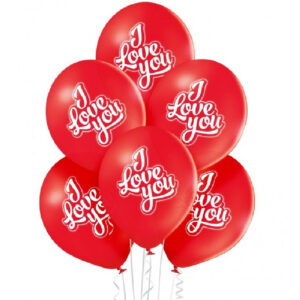 Set 6 baloane rosii, I love you, 30 cm