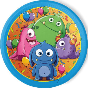 Set 8 farfurii petrecere Funny Monsters, 23 cm