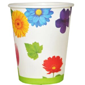 Set 8 pahare, Flori colorate si frunze, 250 ml