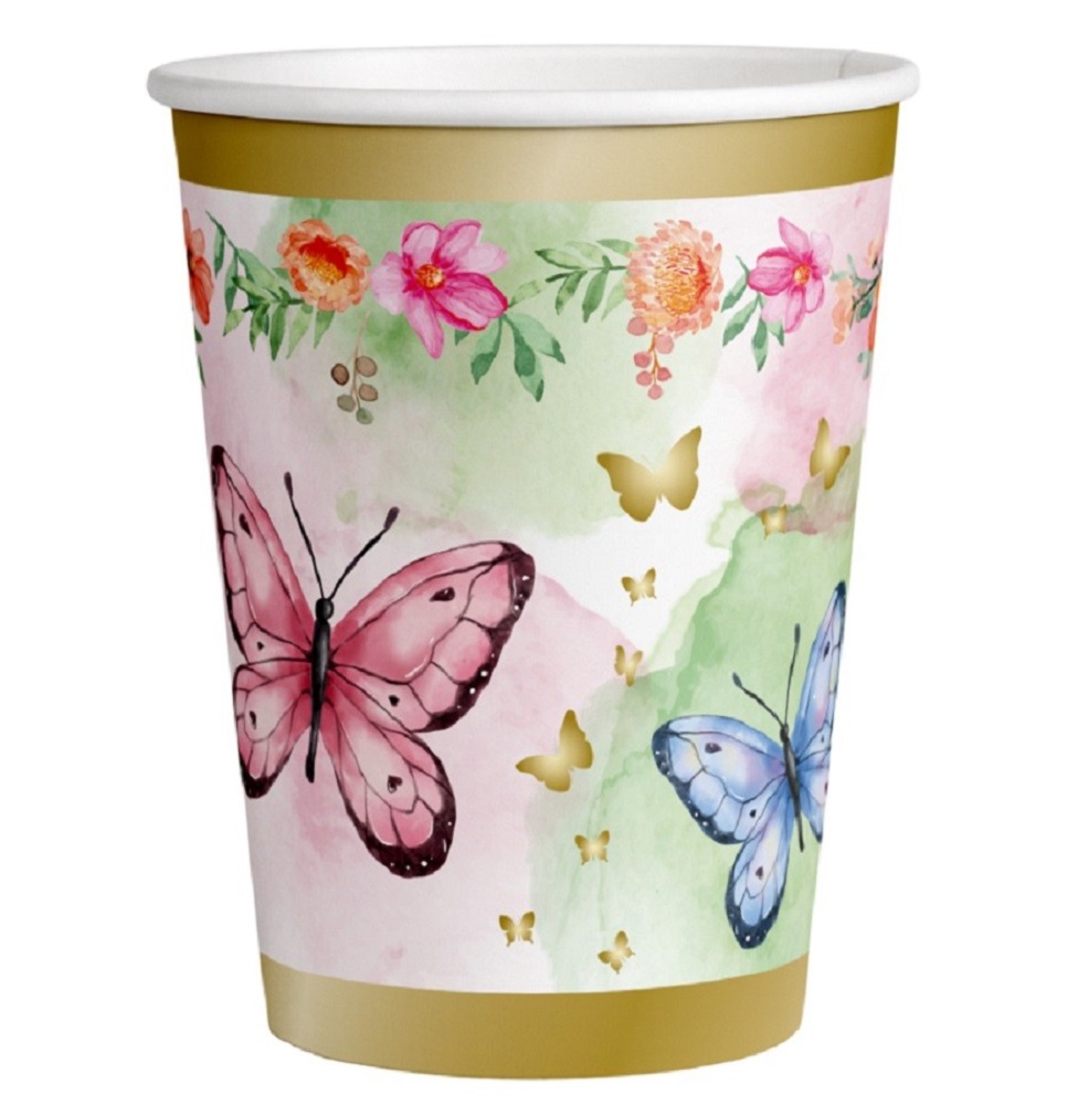 Set 8 pahare cu Fluturi, Butterfly Shimmer, 250 ml